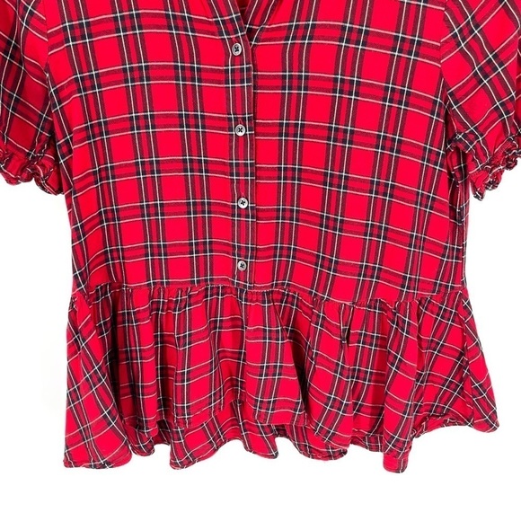 MADEWELL Studio Ruffle-Hem Top in Clanton Plaid Tartan Button Peplum Blouse - Picture 5 of 8